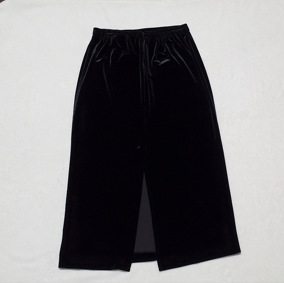 80s Vintage R&K Evenings Burgundy Black Velvet Bell Sleeve Pencil Skirt Set L - Picture 13 of 16